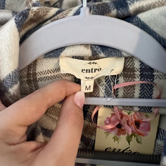 NWT Entro Plaid Flannel and Corduroy Sleeved Draped Front Jacket with Belt - Picture 7 of 8